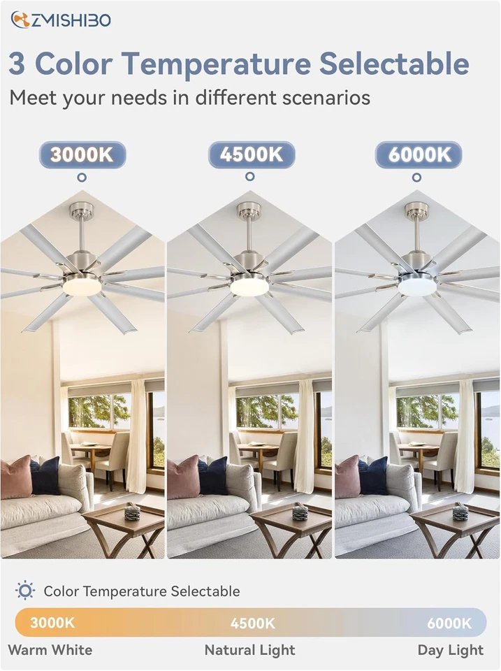 Ventiladores de techo inteligentes de hoja de aluminio de 72 pulgadas con luces y control remoto, grandes para exteriores Foto 4 de 4