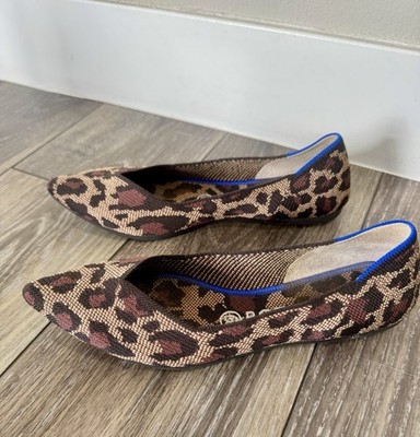 Rothy s The Point Big Cat Leopard Flats Blue Trim Women s US 7.5 Retired Print