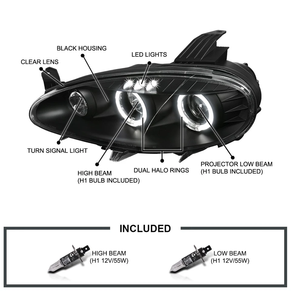 Black Fits 2001-2005 Mazda Miata MX5 LED Halo Projector Headlights Lamps 01-05 - Image 3 of 4