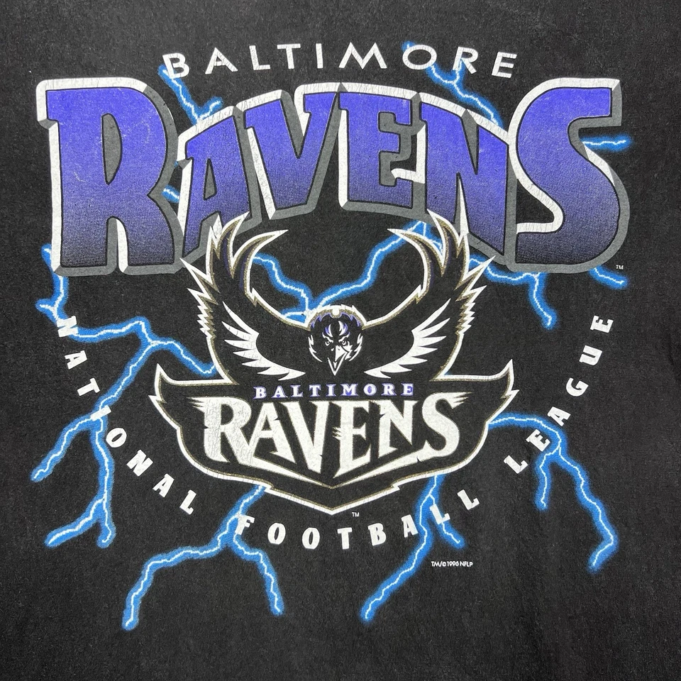 Camiseta de fútbol vintage 1996 Champ Baltimore Ravens Lightning grande para hombre negra Foto 3 de 4