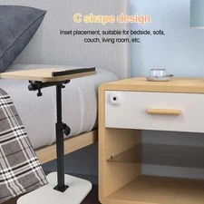 C Shaped Side Table Solid Wood Height Adjustable Couch End Table For Bedroom