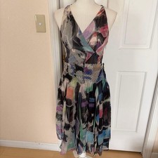 Chanel Sleeveless Knee Length Dress Multicolor Art Print Size 36