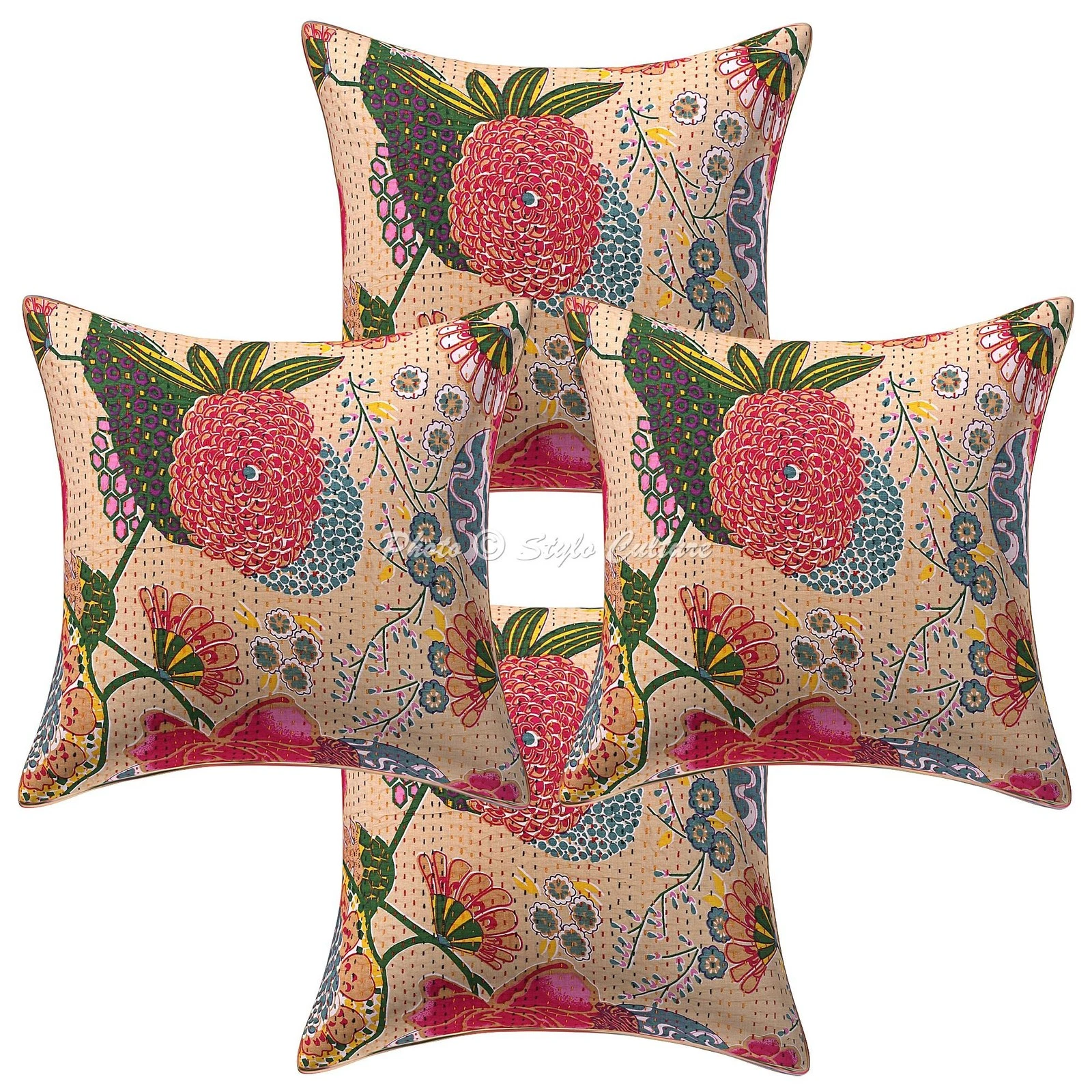 Indian Kantha Cushion Cover Ethnic Throw Pillow Case Hippie Gypsy Home Decor