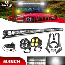 52 2-row Led Work Light Bar 3 Pods Combo Kits For Jeep Wrangler Jl Gladiator