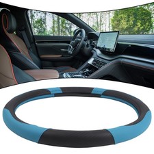 Black Synthetic Leather Steering Wheel Cover Standard Fit For Truck Bus Car Use