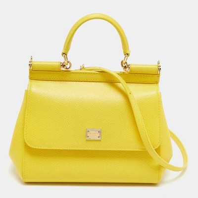 Dolce Gabbana Miss Sicily Small Yellow Leather Top Handle Bag