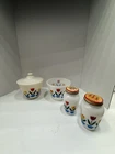 Vintage Fire-King Tulip Milk Glass 4 Pc Set Sugar Bowl Salt Pepper Shakers MCM