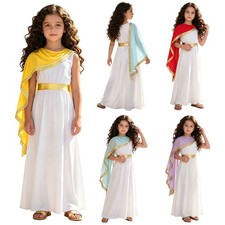 Girls Ancient Greek Cosplay Ancient Roman Long Maxi Dress Toga Costume Robe