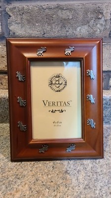 Veritas Wooden Photo Frame with Metal Caribous Moose for 4 x6 photos (B7)