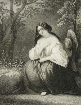 J. MOORE (19.Jhd), Damenporträt: Aline, Stahlstich Romantik Porträt 1800-1849