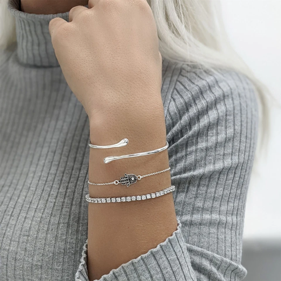 Silverly Bracciale Argento 925 3 mm Zirconi Cubici Bianchi Tennis - Immagine 3 di 4