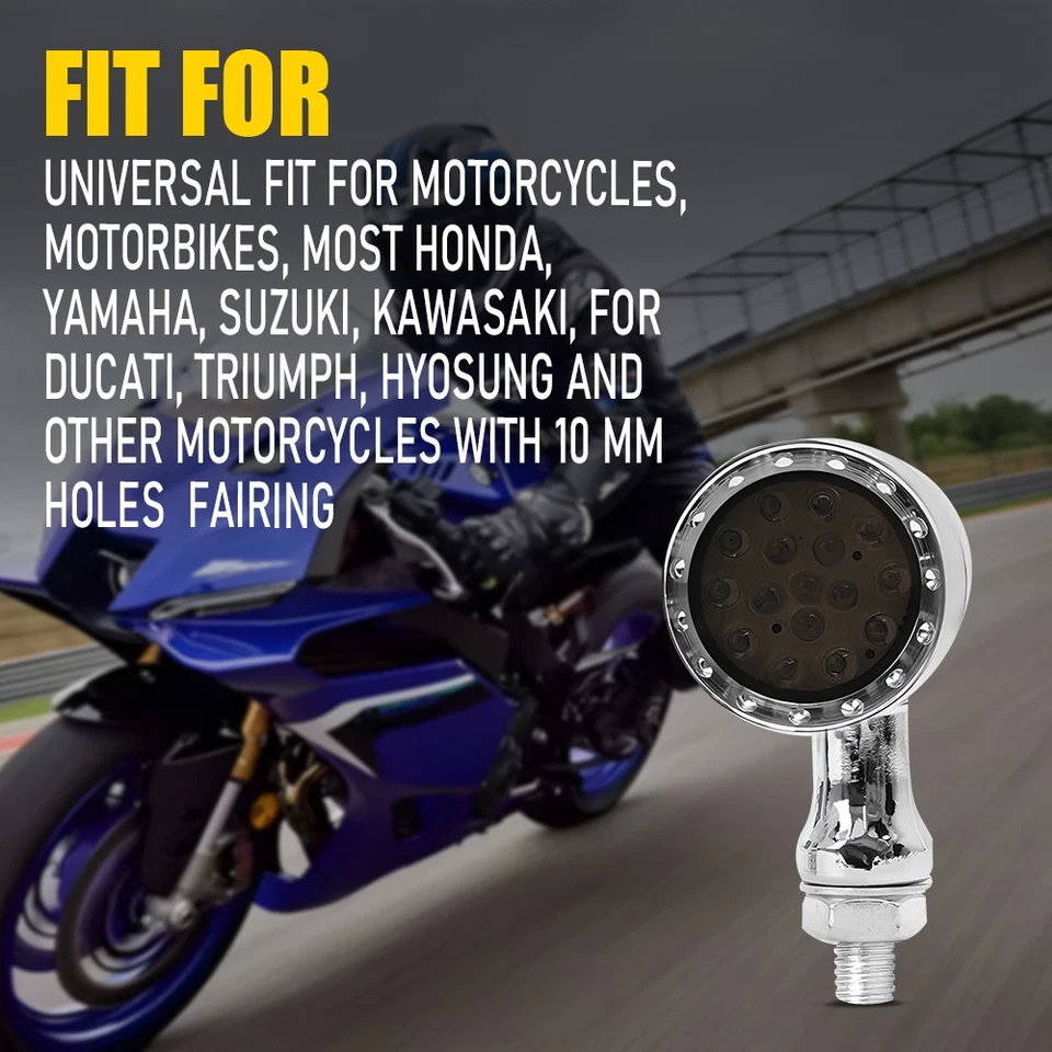2X Luzes de seta de LED cromadas para motocicleta Harley Honda Yamaha Kawasaki - Imagem 2 de 4