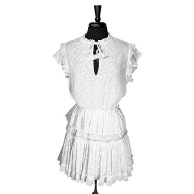 MISA Los Angeles Lillian Iliana White Swiss Dot Tiered Mini Dress Ruffle Boho S