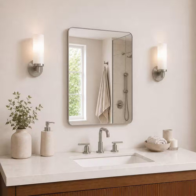 30 In. W X 36 In. H Rectangular Framed Wall Bathroom Vanity Mirror in Brushed...
