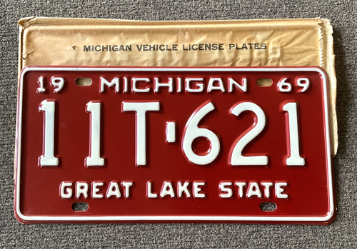 RARA TARGA T TRASPORTATORE MICHIGAN 1969 NOS ORIGINALE RESISTENTE - Foto 1 di 2