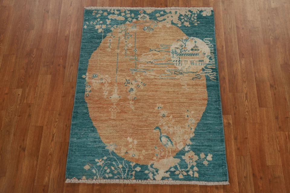 Vegetable Dye Unique Oushak Turkish Accent Rug 3x4 Ft Transitional Wool Carpet - Image 2 of 4