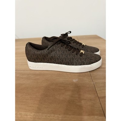 Michael Kors Keaton Lace Up Sneakers Brown MK Logo Women's Size 7.5M New