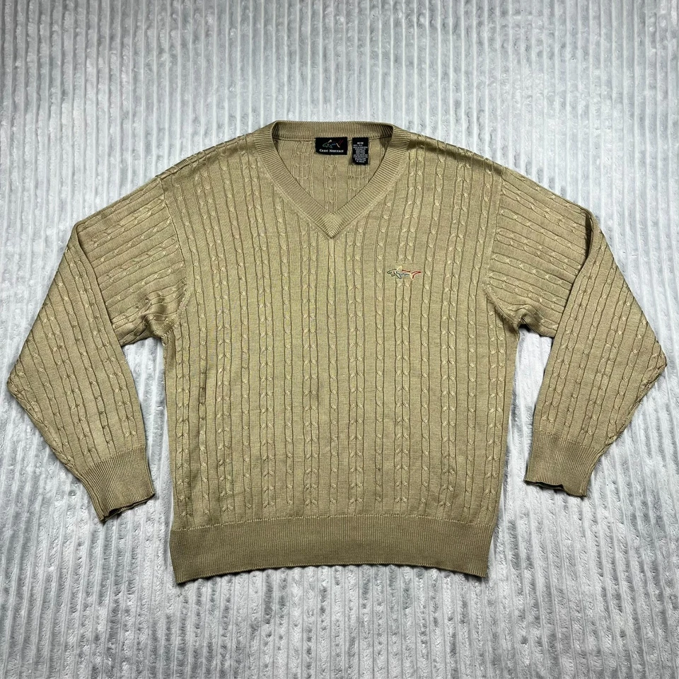 Greg Norman шелковый кабель трикотажа v-образным вырезом свитер мужской M бежевый гольф повседневный опрятный - Изображение 4 из 4