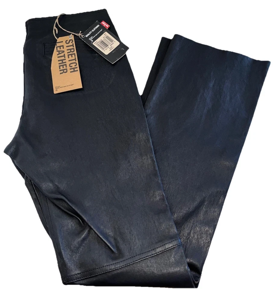 RARE NWT Vtg Levi’s Y2K Flare Low Rise Black Jeans Pants LAMB Leather RED TAB-S - Image 3 of 4