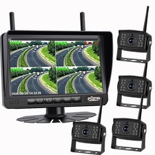 1080P Wireless RV Backup Camera System 7" Quad Monitor DVR for Truck Trailer Bus