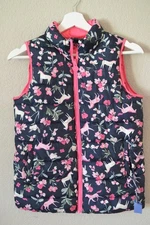 Joules Flip It Reversible Vest Sz Age 9-10 Pink Navy floral solid hot pink NWT