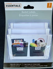 Storage Essentials 3 Pieces White Basket Label Holders & 12 Blank Labels