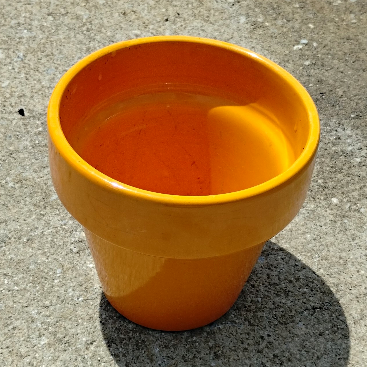 Small Yellow/Orange Glazed Ceramic Round Flower Pot w/ Drainage Hole