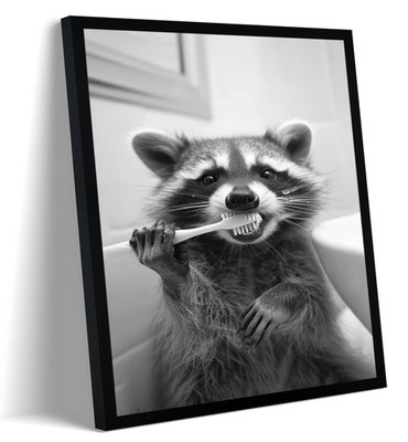 FYLDPSB Raccoon Framed Canvas Wall Art Funny Animals Bathroom Wall Decor Racc...