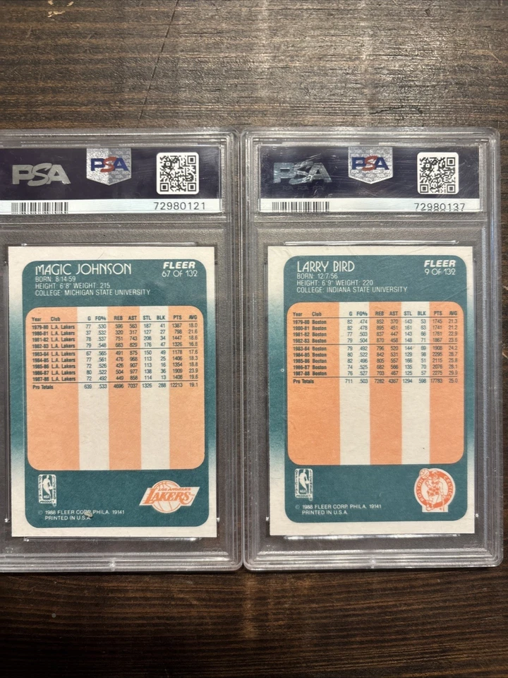 1988-89 Fleer Magic Johnson #67 And Bird #9 PSA 8 - Image 3 of 3
