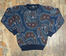 Vintage Peter England Acrylic Wool Blend Sweater Large Geometric Paisley Pattern
