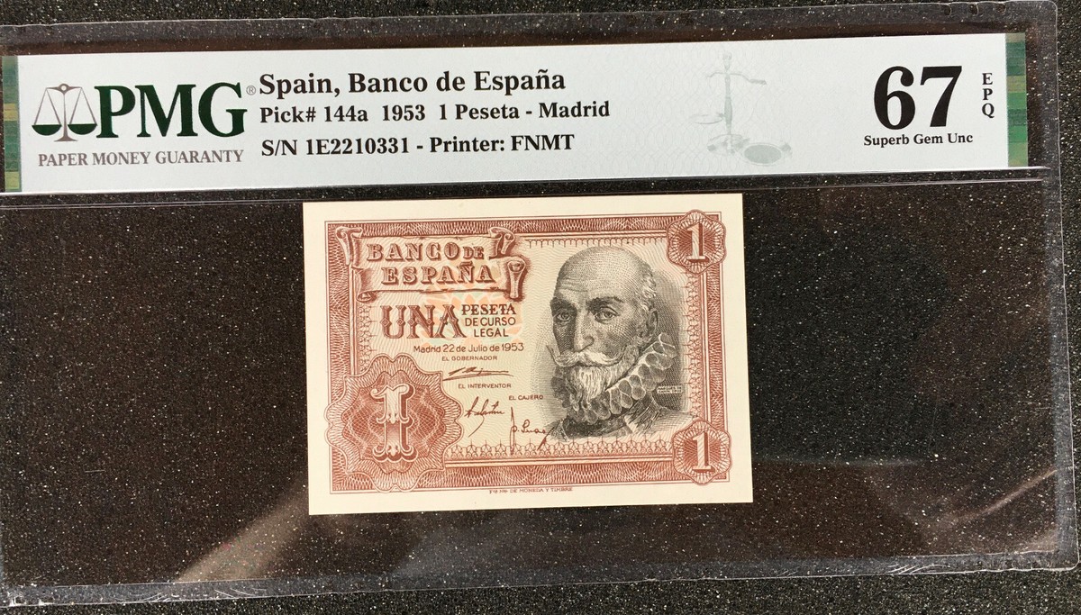 SPAIN Banco de Espana 1 Peseta 1953 P-144a PMG-67 | eBay