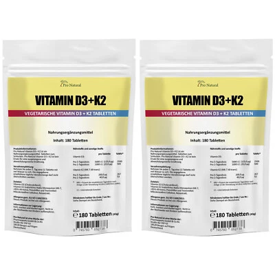 PRO NATURAL PN natürliches Vitamin K2 MK7 - 200µg + Vitamin D3 - 5000 IE je 360 Tabletten