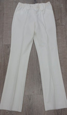 70s White Double Knit Pants High Stretchy Waist Flare Leg Disco Ranch Wear 30x34
