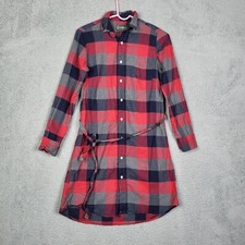 GITMANBROS Women's Red & Gray Plaid cotton long sleeve shirt Dress Size XS