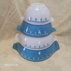 PYREX Snowflake Blue Garland Cinderella Mixing Nesting Bowls Set of Four (4)
