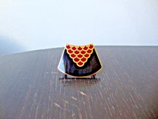 Vtg Samuel Huang Designer Cloisonne Fan Red & Black Enamel Gold Tone Scarf Clip