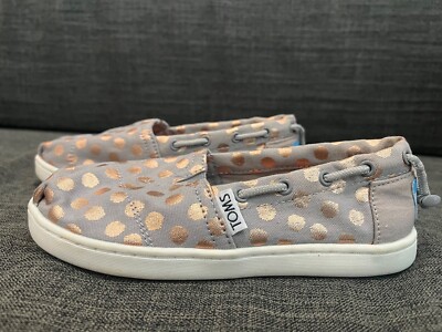 TOMS Kids Youth Size 12 Bimini Drizzle Grey Rose Gold Foil Dot Shoe