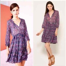 Ulla Johnson Dress Ollie Mini Long Sleeve in Blue Pink Floral