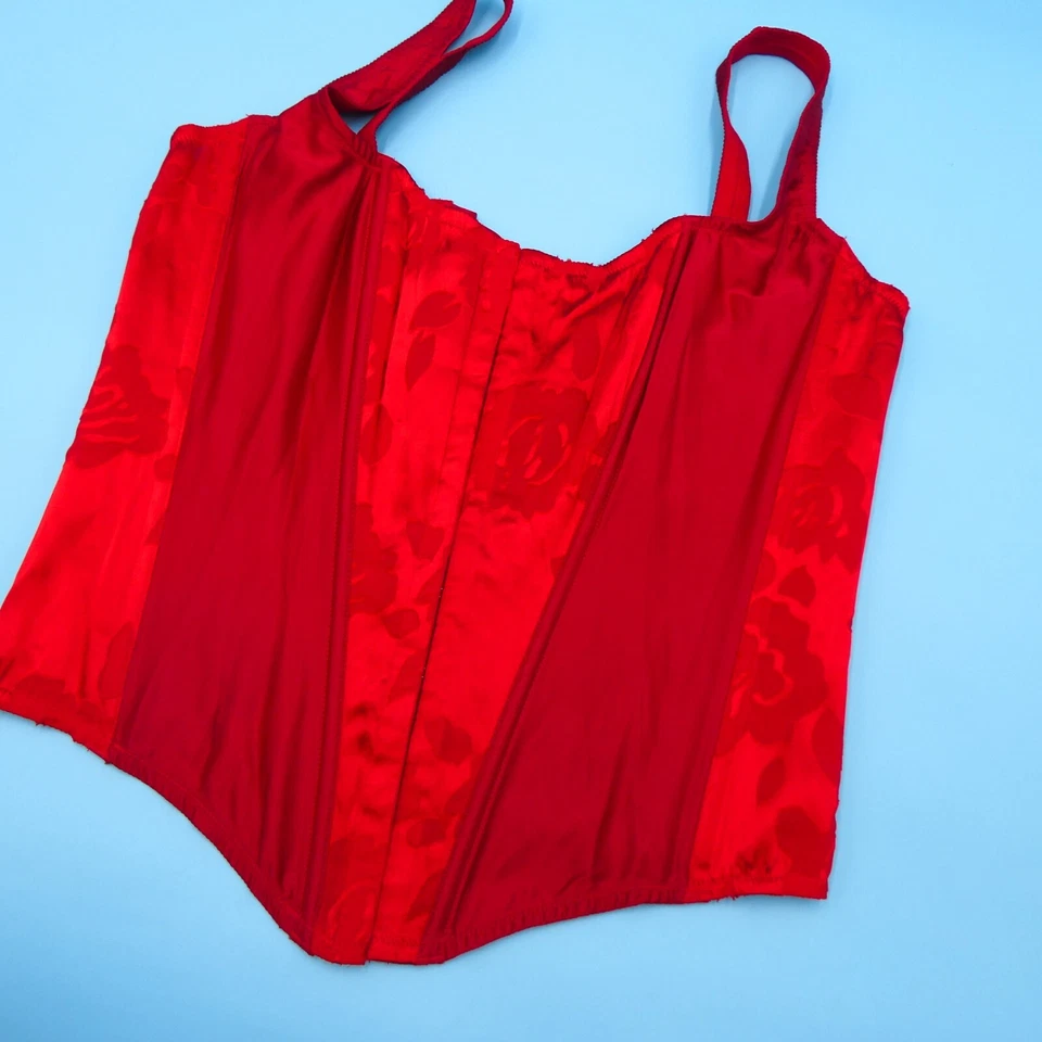 Lencería corsé satinado Victoria's Secret grande roja muy sexy VS Archives Burnout Foto 3 de 4