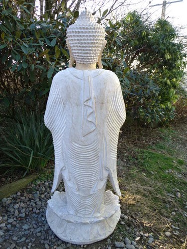 Hand Carved 1 Metre Buddha Statue (Standing) Whitewash Suar Wood - Picture 4 of 6