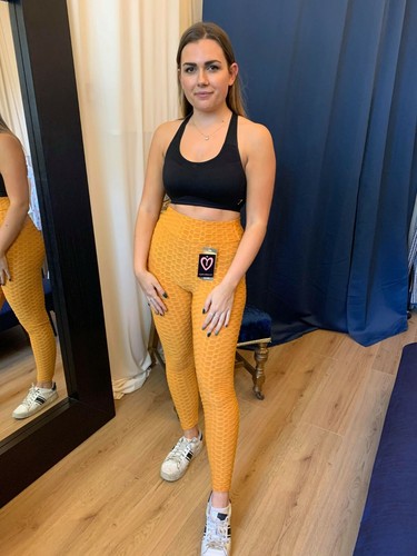 High Waisted Mustard Ruched Honeycomb 