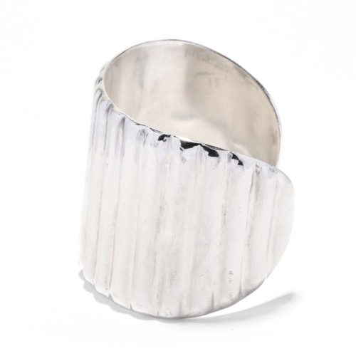 Ribbed Silver Cuff Bracelet, Sterling Silver, Length 6.5 Inch, Wide Silver Cuff - Picture 4 of 6