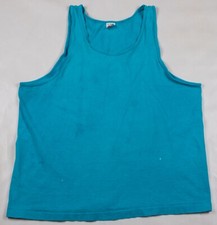 Vintage 1990s Fruit of The Loom Teal Blue US Made Single Stitch Tank Top Shirt L