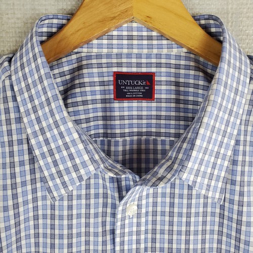 UNTUCKIT Size 3XL TALL Mens Gingham Check Button Front Shirt Blue White 3XLT - Picture 13 of 15