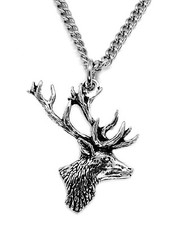 Stag Pendant with Chain Necklace in a Grey Burlap Pouch