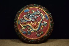 Collectibles Chinese Antique Lacquerware Carved Dragon Painted Nice Jewelry Box
