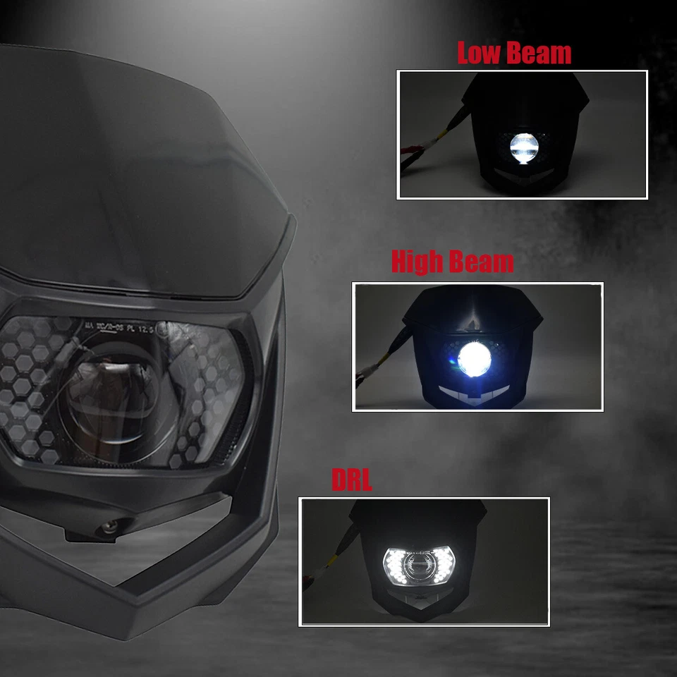 For Honda CRF250X CRF450X Dirt Bike 2004-15 LED Headlight Black Mask DRL Hi-Low - Image 3 of 4