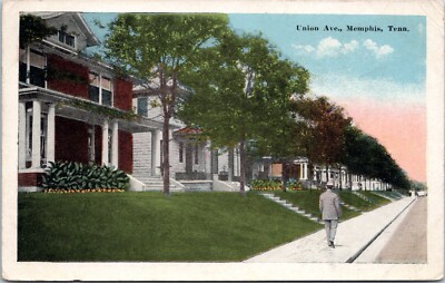 Man Walking along Union Avenue, Memphis Tennessee - 1916 White Border Postcard