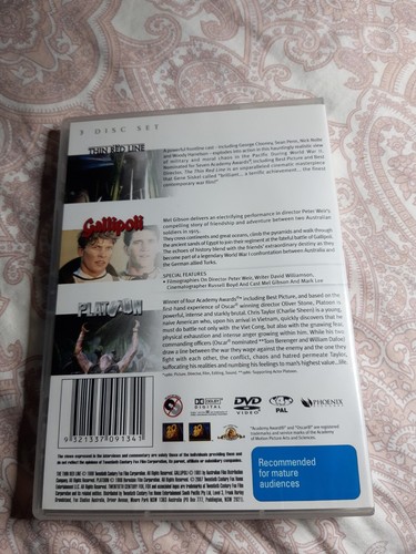 THE THIN RED LINE./GALLIPOLI./PLATOON. Dvd.3 Disc Set.VERY gc.Reg 4 - Picture 2 of 4