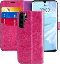 Image of MONASAY HUAWEI P30 Pro Wallet Case Hot Pink Luxury Case with Screen Protector